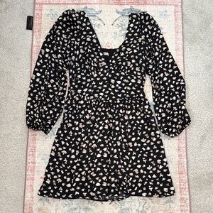 Abercrombie & Fitch black and brown spotted mini long sleeve fit and flare dress